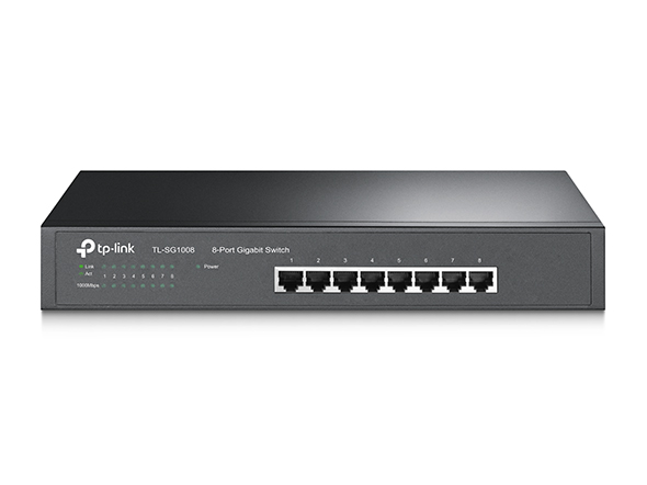 Switch de bureau Tplink 8-port Gigabit, 8 10/100/1000M RJ45 ports, 1U 13-inch rack-mountable steel case